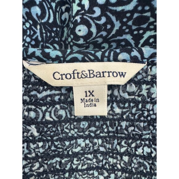 Croft & Barrow Blue Print Smocked Bodice Midi Dress Size 1X 16 18 Plus Sz Summer - Picture 4 of 8